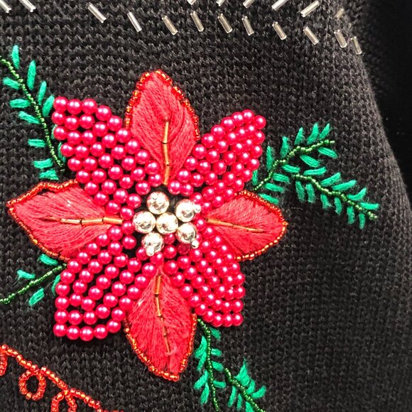 Victoria Jones Embroidered Christmas Cardigan Black Beaded Embellishments Size L - Picture 10 of 15